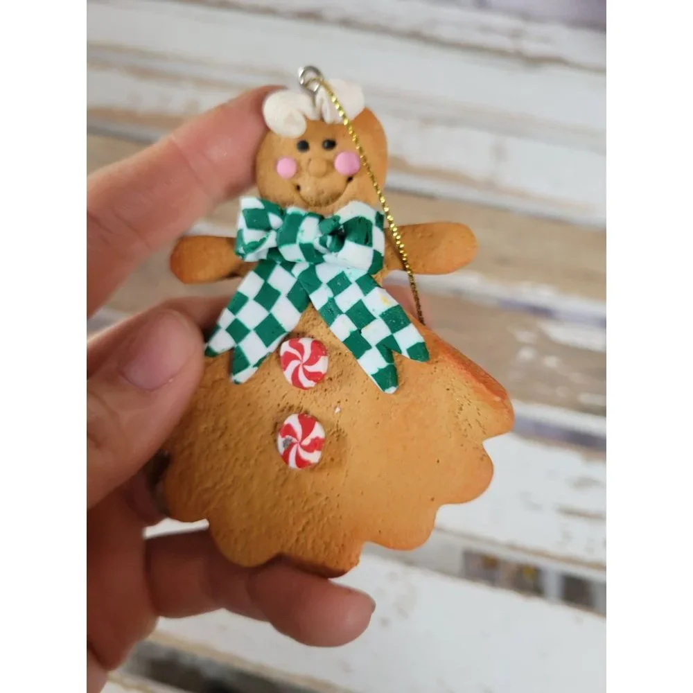 Gingerbread green bow tie‎ girl candy cookie ornament vintage Xmas tree